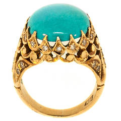 Turquoise and Diamond 18 KT Yellow Gold Ring