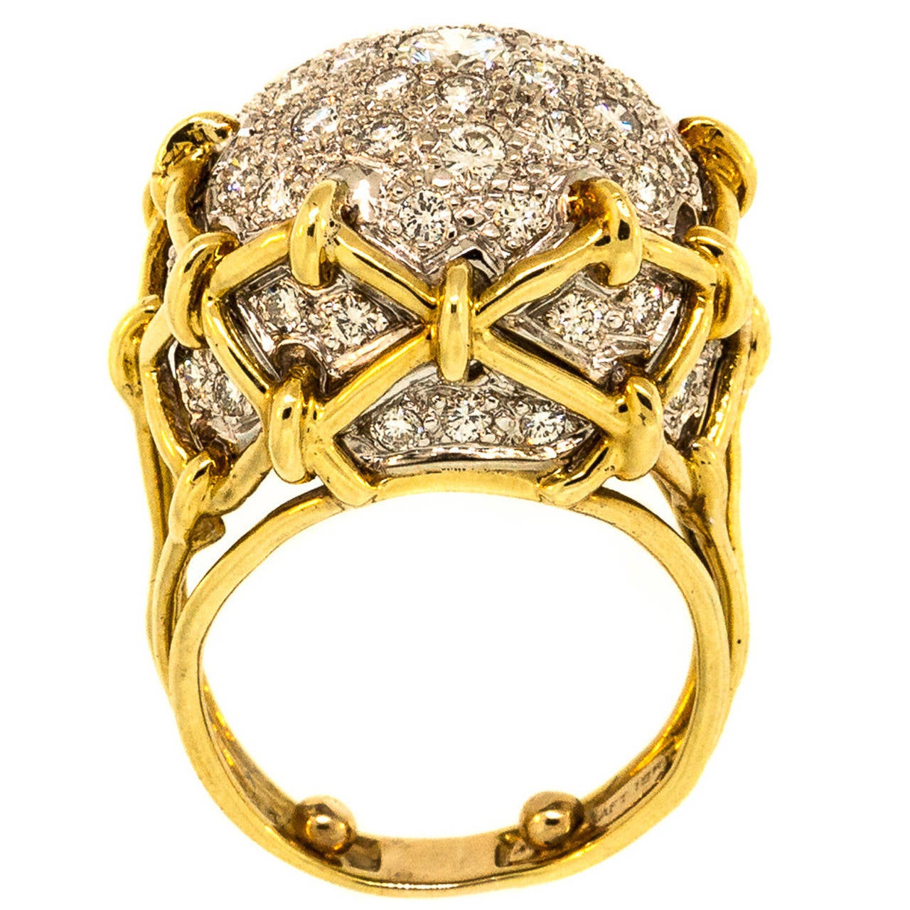 Pave Diamond Gold "Disco Ball" Cocktail Ring at 1stDibs