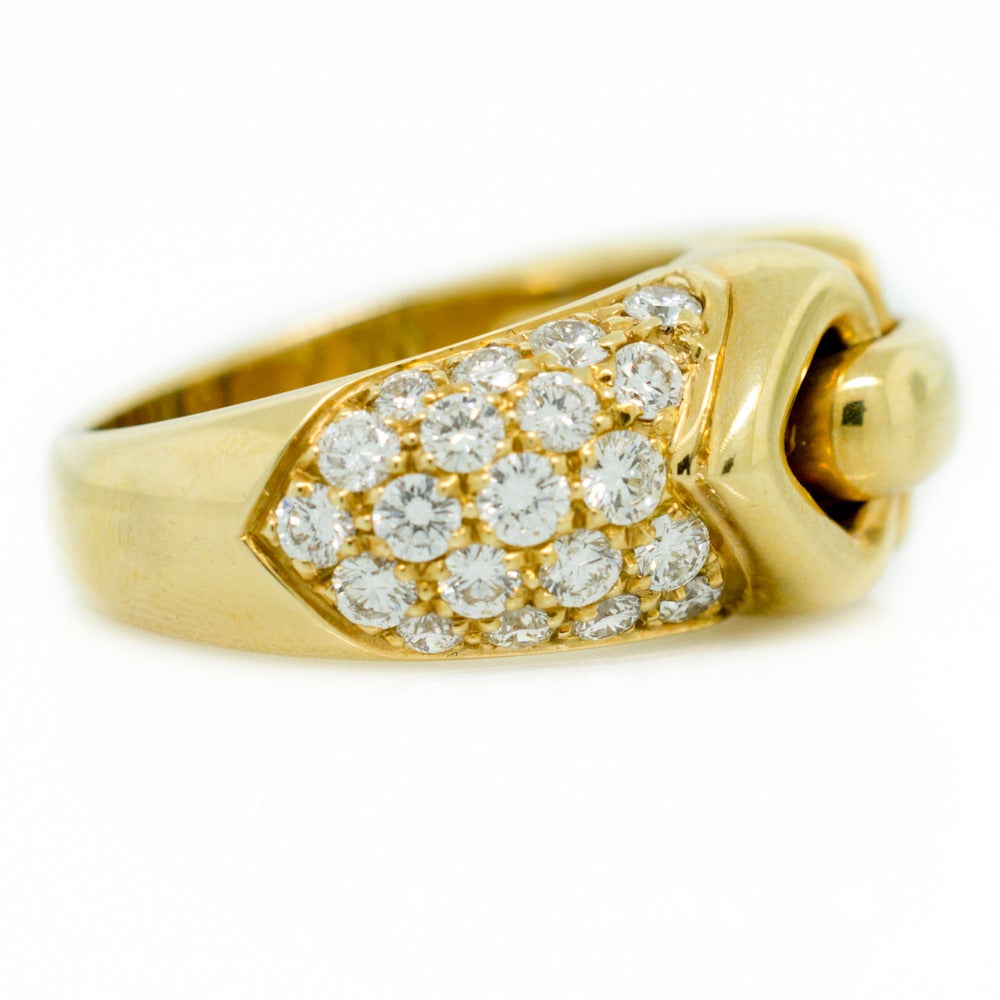 1990s Bulgari Diamond Gold Buckle Design Ring In Excellent Condition In Beverly Hills, CA