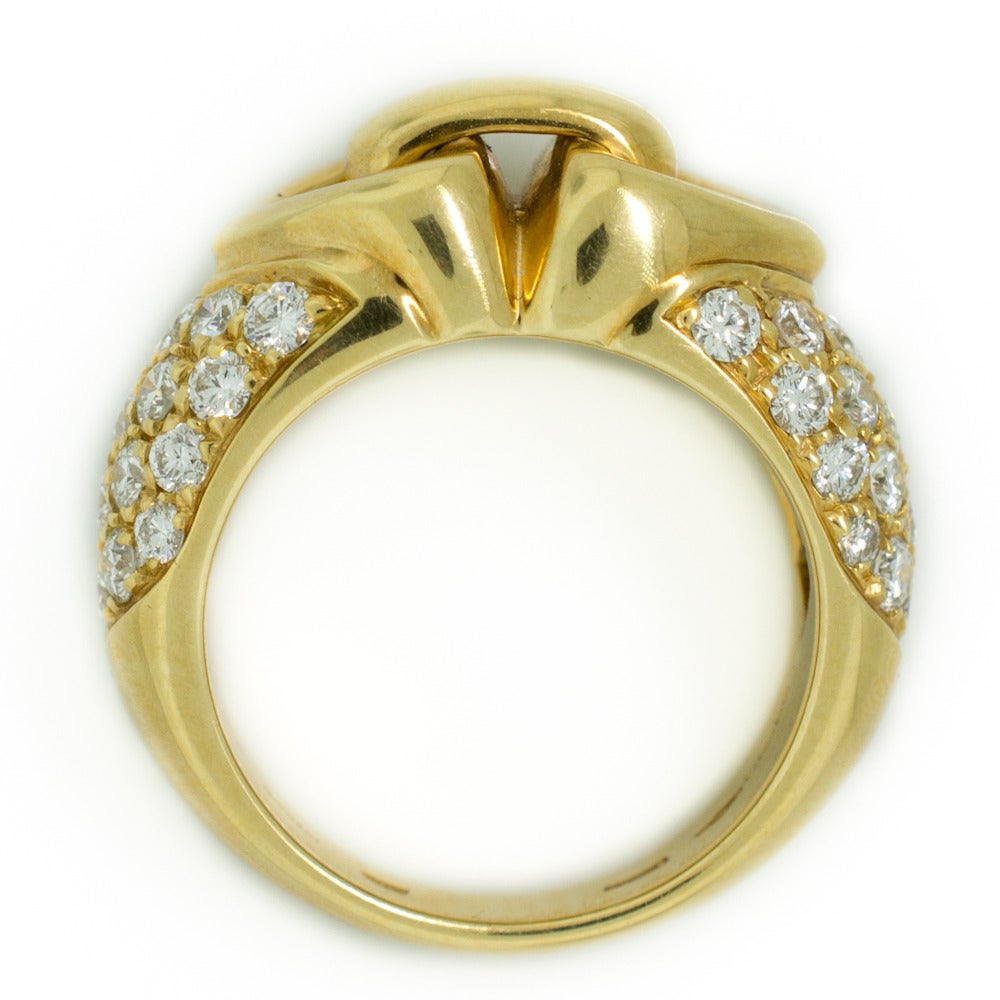 Contemporary 1990s Bulgari Diamond Gold Buckle Design Ring