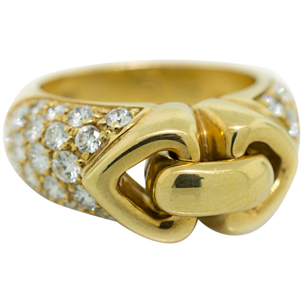 1990s Bulgari Diamond Gold Buckle Design Ring