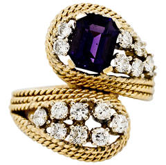 1960s Amethyst Diamond Gold Bypass Ring
