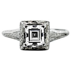 1930s Art Deco Rectangular Cut Diamond Platinum Solitaire Ring