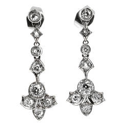 1920s Diamond Platinum Floral Dangling Earrings