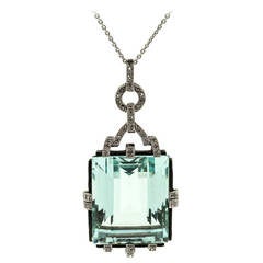 1940s Aquamarine Diamond Platinum Pendant