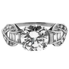 Vintage 1950s Round Brilliant Cut Diamond Platinum Buckle Design Ring