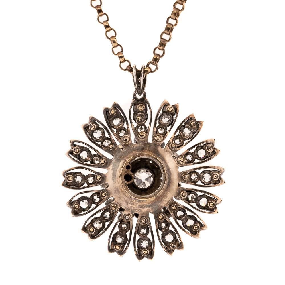 1840s Victorian Rose Cut Diamond Silver Pendant In Excellent Condition In Beverly Hills, CA