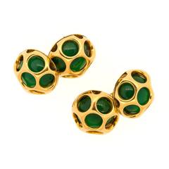 1960s French Chrysoprase Gold Cufflinks