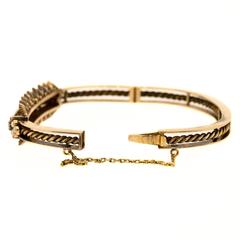 Victorian Rose Cut Diamond Gold Bangle Bracelet