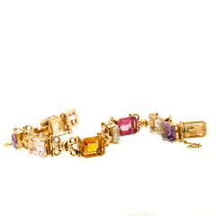 1940s Retro Colored Gemstone Rose Gold Bracelet