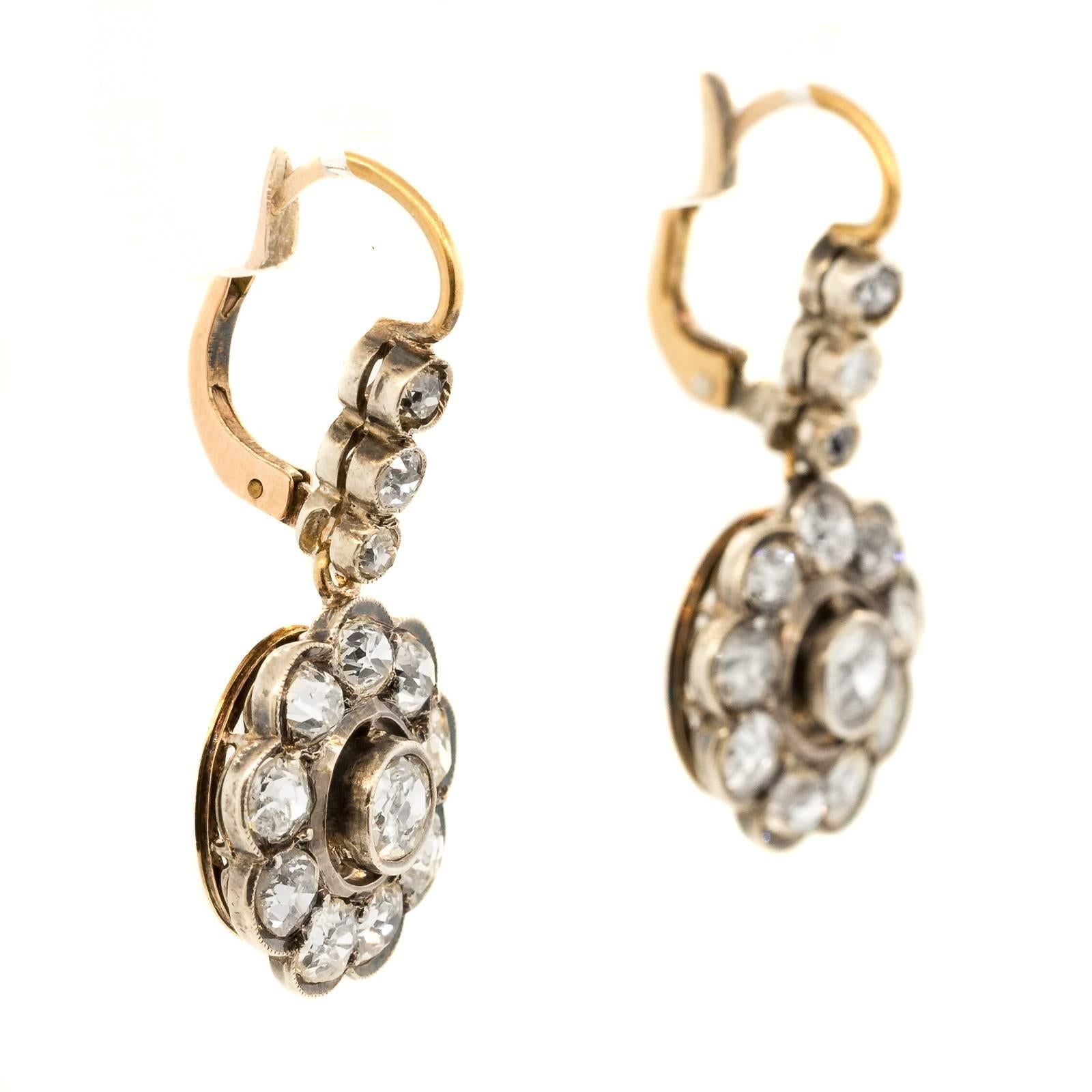 Romantic 1910 Antique Old Cut Diamond Cluster Earrings