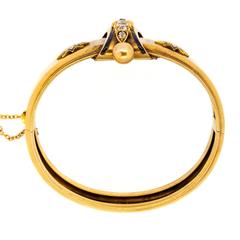 1880s Victorian Diamond & Enamel Gold Bangle