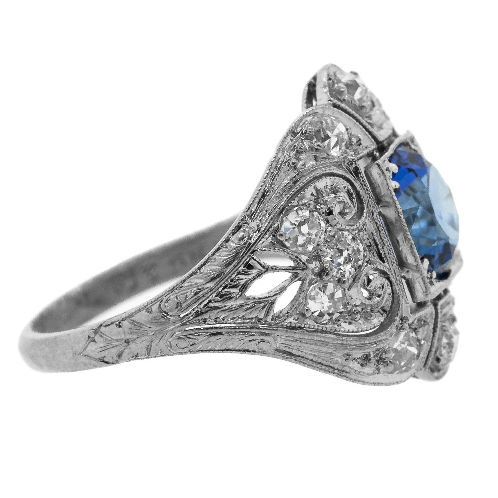 1930er Jahre Antiker Ceylon Saphir & Diamantring (Art déco)