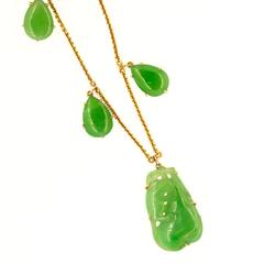 1960s Carved Jadeite Gold Drop Necklace