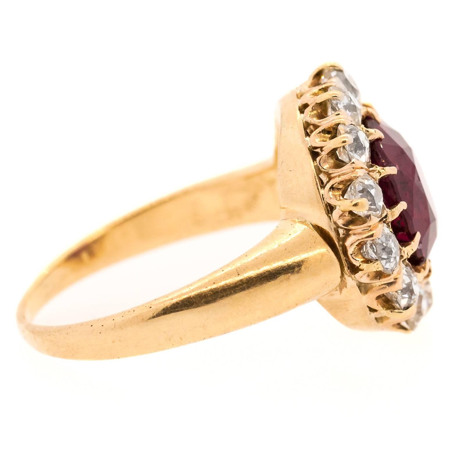 Women's G.I.A Certified Antique Ruby and Old Cut Diamond Gold Ring