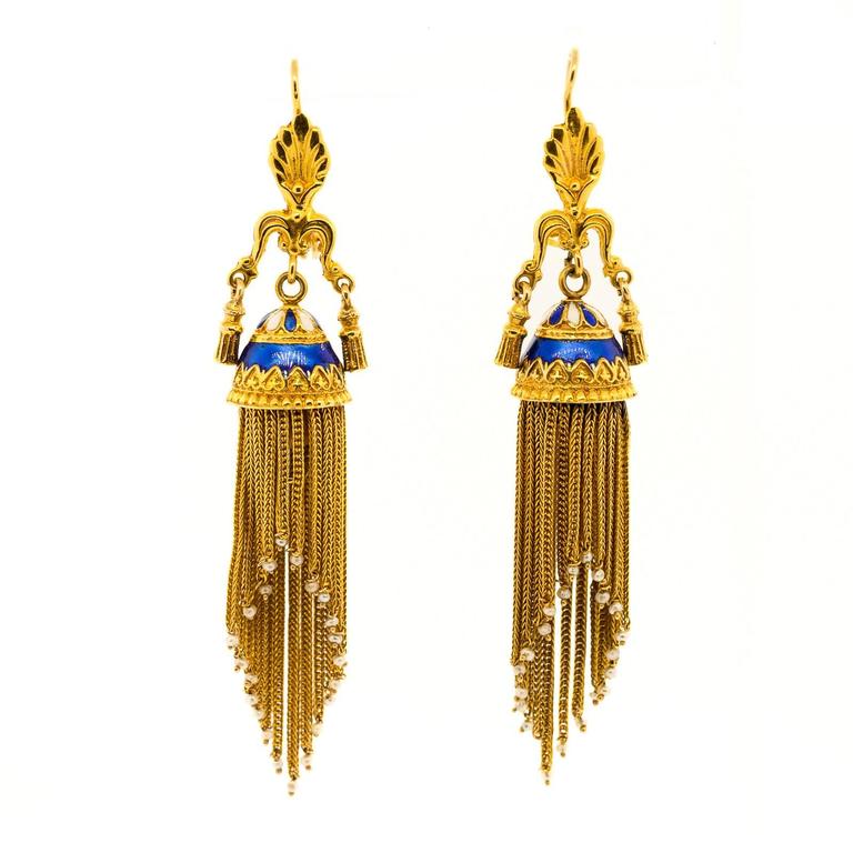 Victorian Revival Gold Tassel Drop Earrings at 1stDibs tassel gold