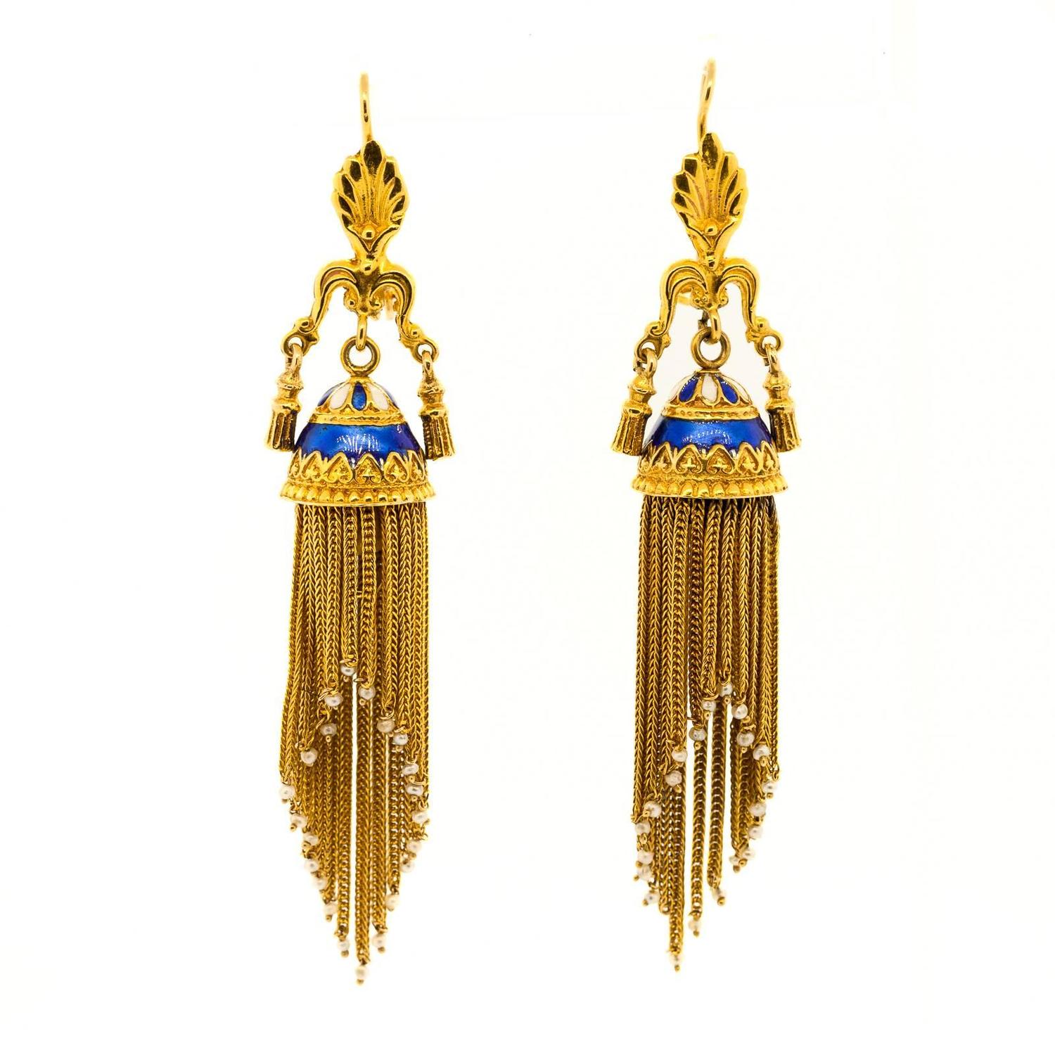 Victorian Revival Gold Tassel Drop Earrings at 1stdibs