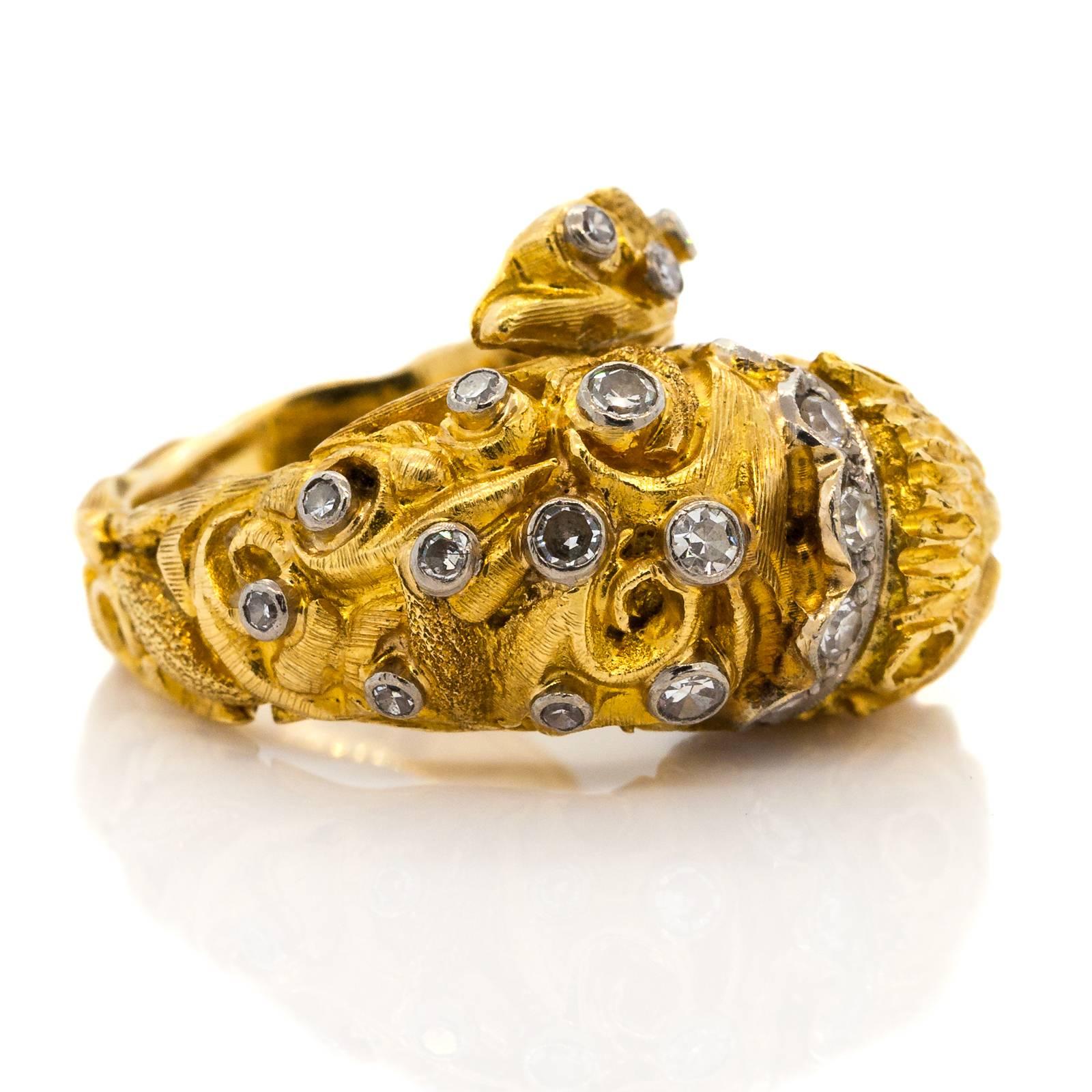 Zolotas-Greece Diamant-Gold-Löwenkopf-Ring (Klassisch-griechisch)