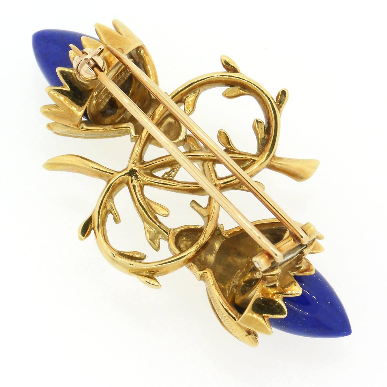 Women's or Men's 1970s Tiffany & Co. Schlumberger Lapis Lazuli Gold Brooch