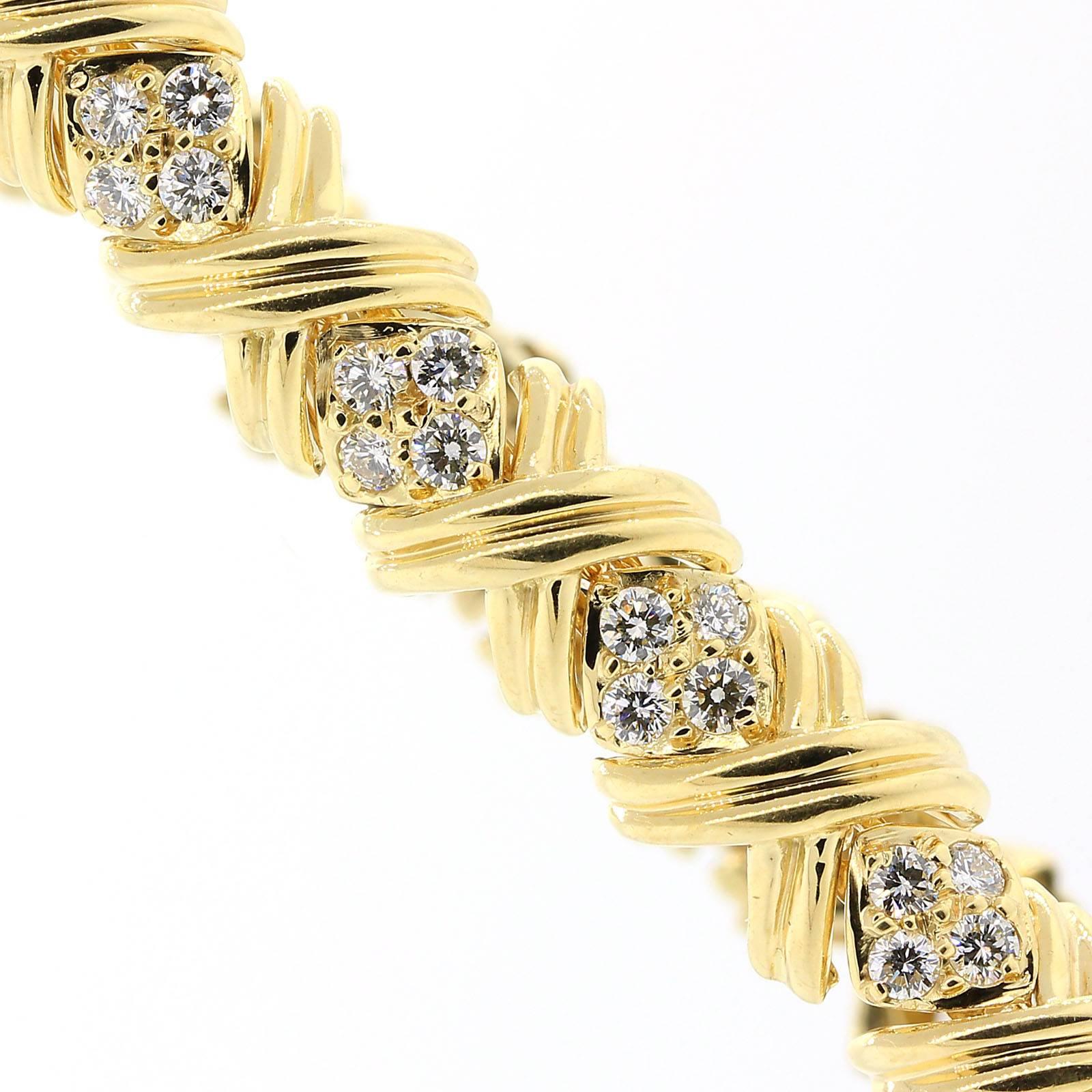 Modern Tiffany & Co. Signature X Diamond Gold Bracelet