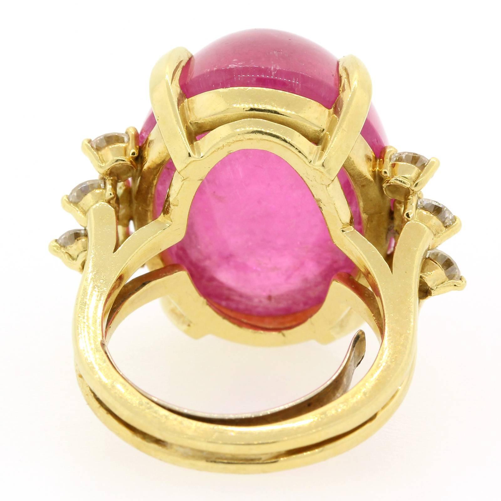 Pink Tourmaline Diamond Gold Ring In Excellent Condition In Beverly Hills, CA
