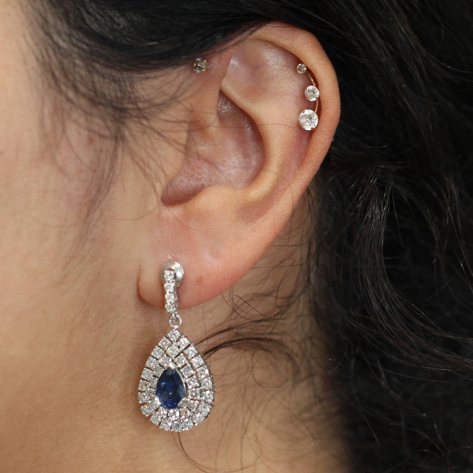 Women's Sapphire Diamond Gold Drop Earrings