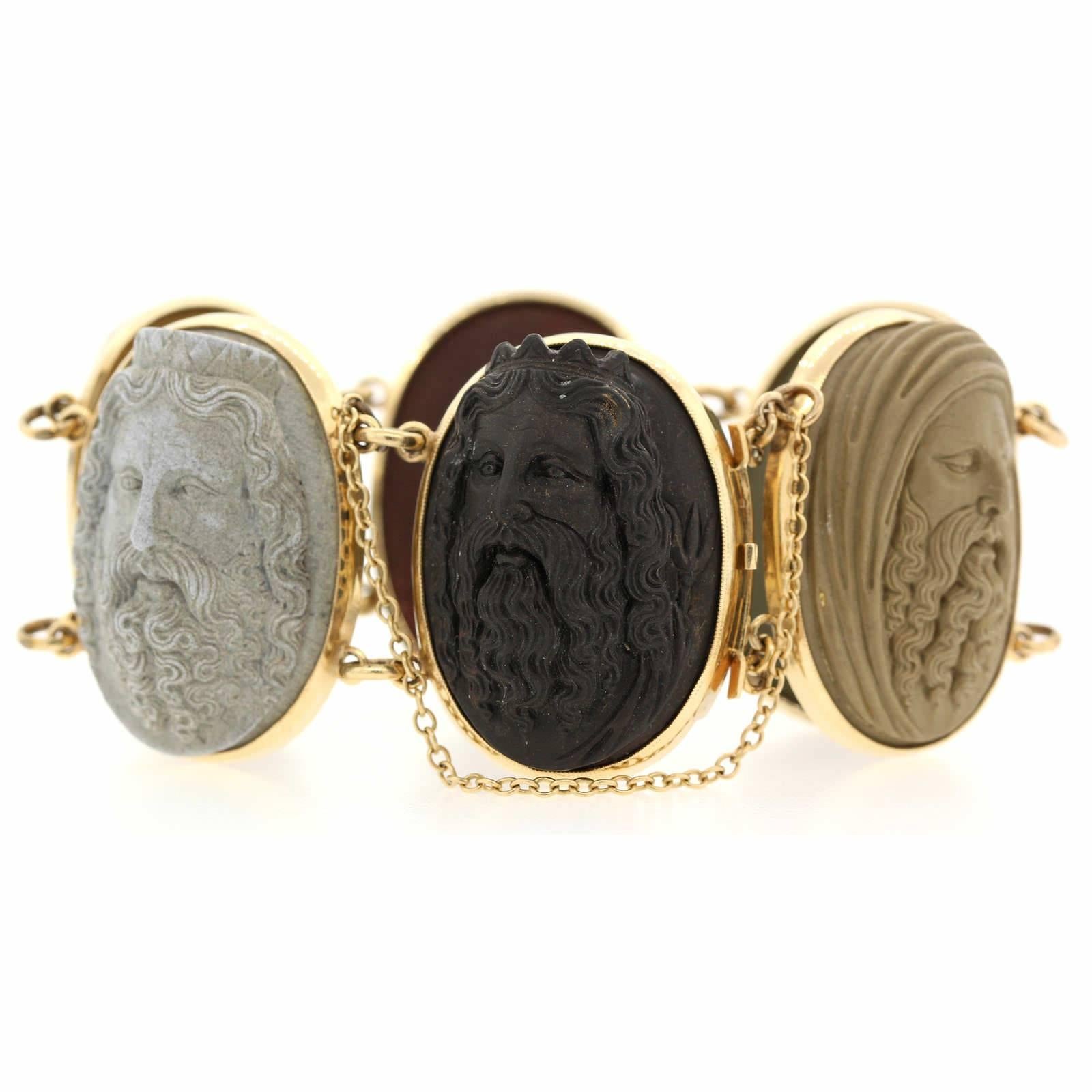 1880s Lava and Gold Classic Roman Bust Bracelet   In Excellent Condition In Beverly Hills, CA