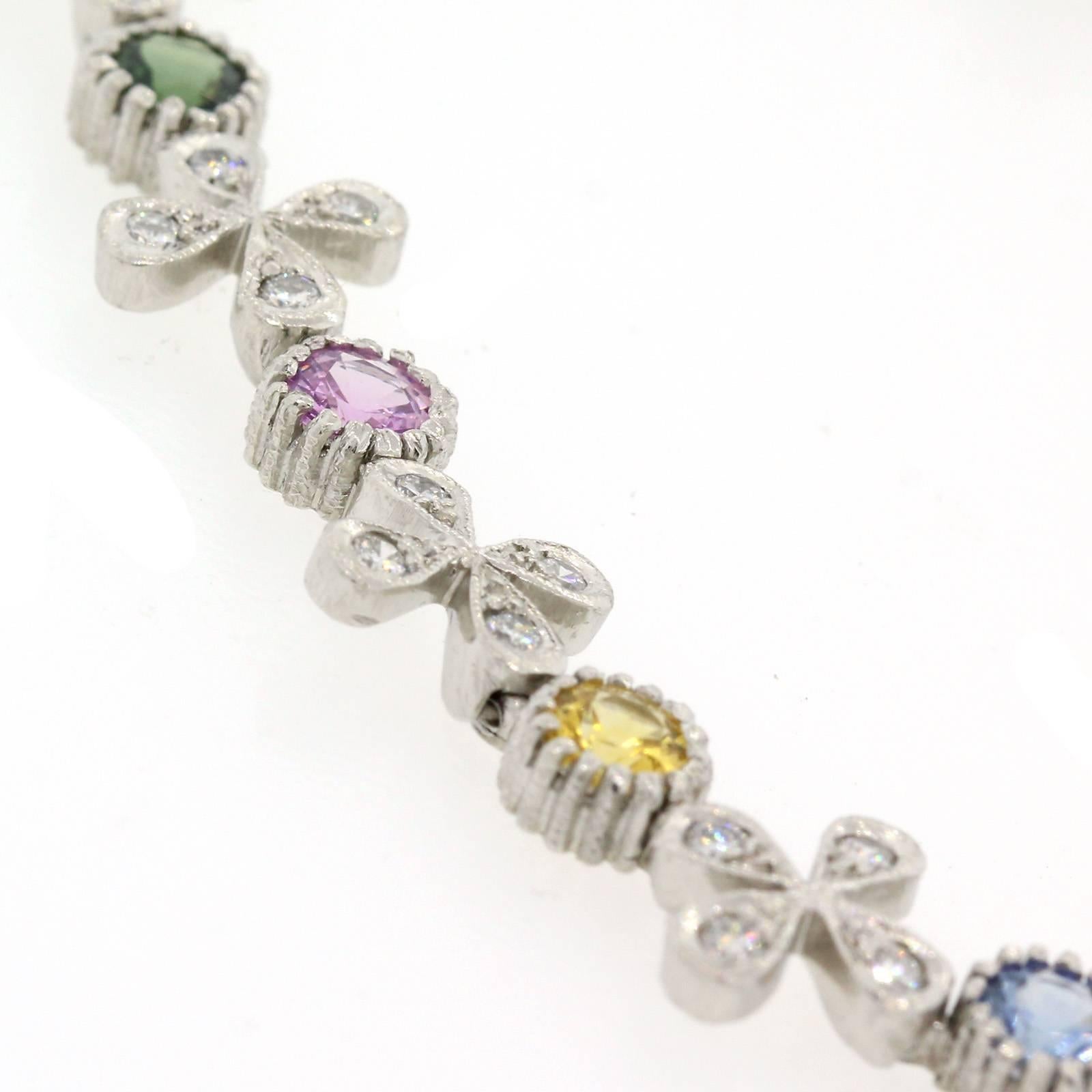 Cathy Waterman Diamond and Colored Sapphire Platinum Bracelet 1