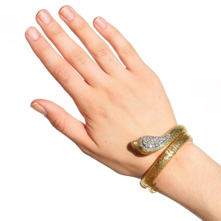 Diamond Gold Snake Bracelet at 1stDibs