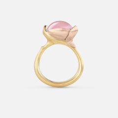 Bague Lotus en or jaune 18 carats, sertie de quartz rose et de diamants