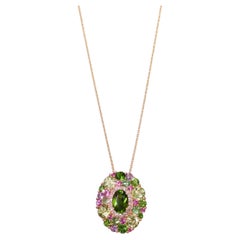 Ciondolo in oro rosa 18 carati in stile impressionista con ametista verde e pietre preziose multicolori