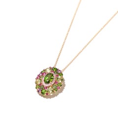 Anhänger im Impressionismus-Stil aus 18-karätigem Roségold mit grünem Amethyst und mehrfarbigen Edelsteinen