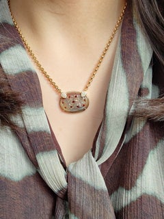 18kt yellow gold Niagara Carved Brown Sapphire & Diamond pendant