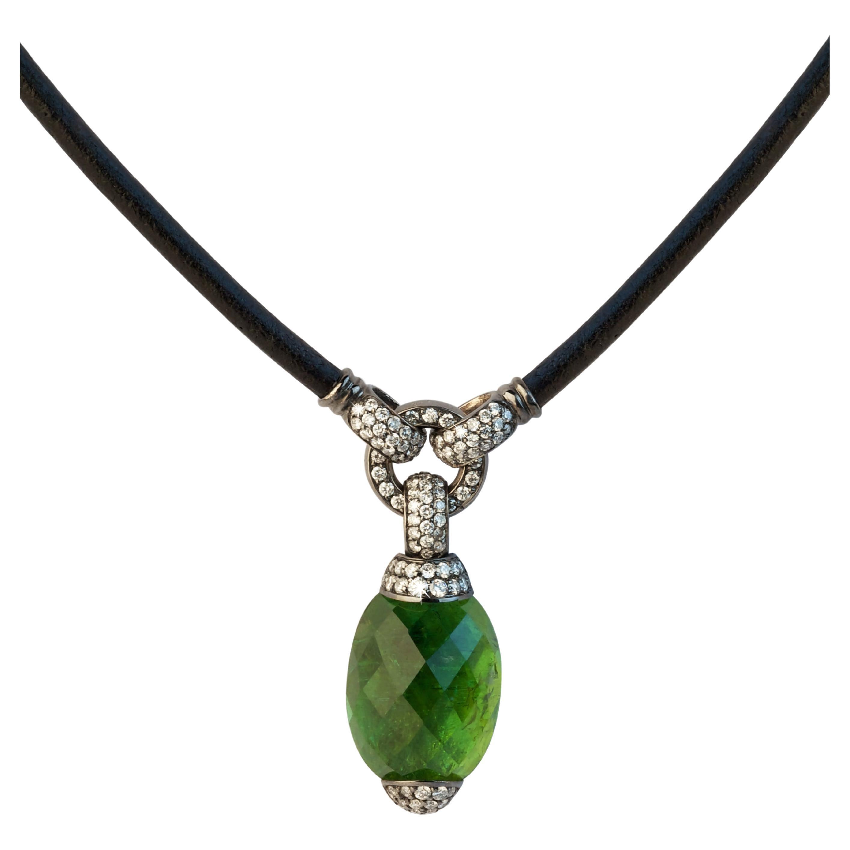 Embrace by Angeletti. Iconic Pendant with Faceted Green Tourmaline, Diamonds For Sale