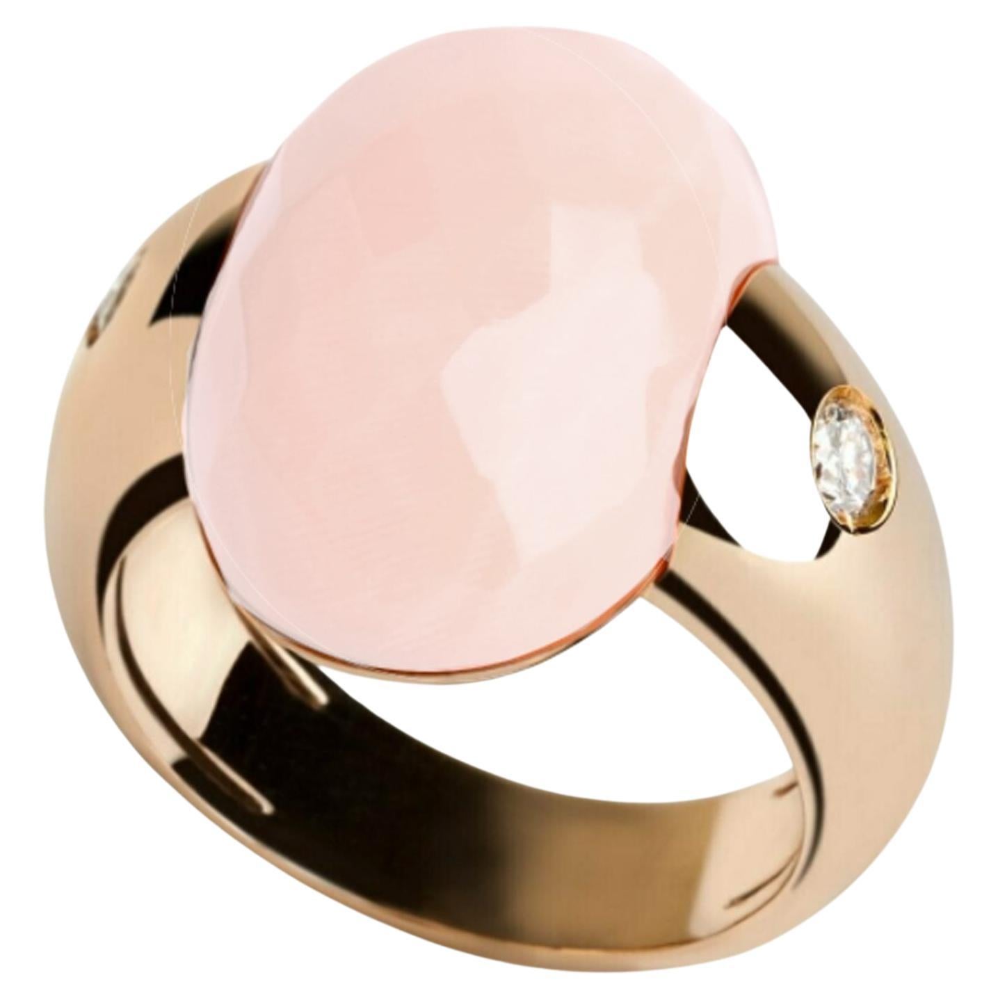 Embrace Classic with Pink Mediterannean Coral, Diamonds Gold Ring For Sale