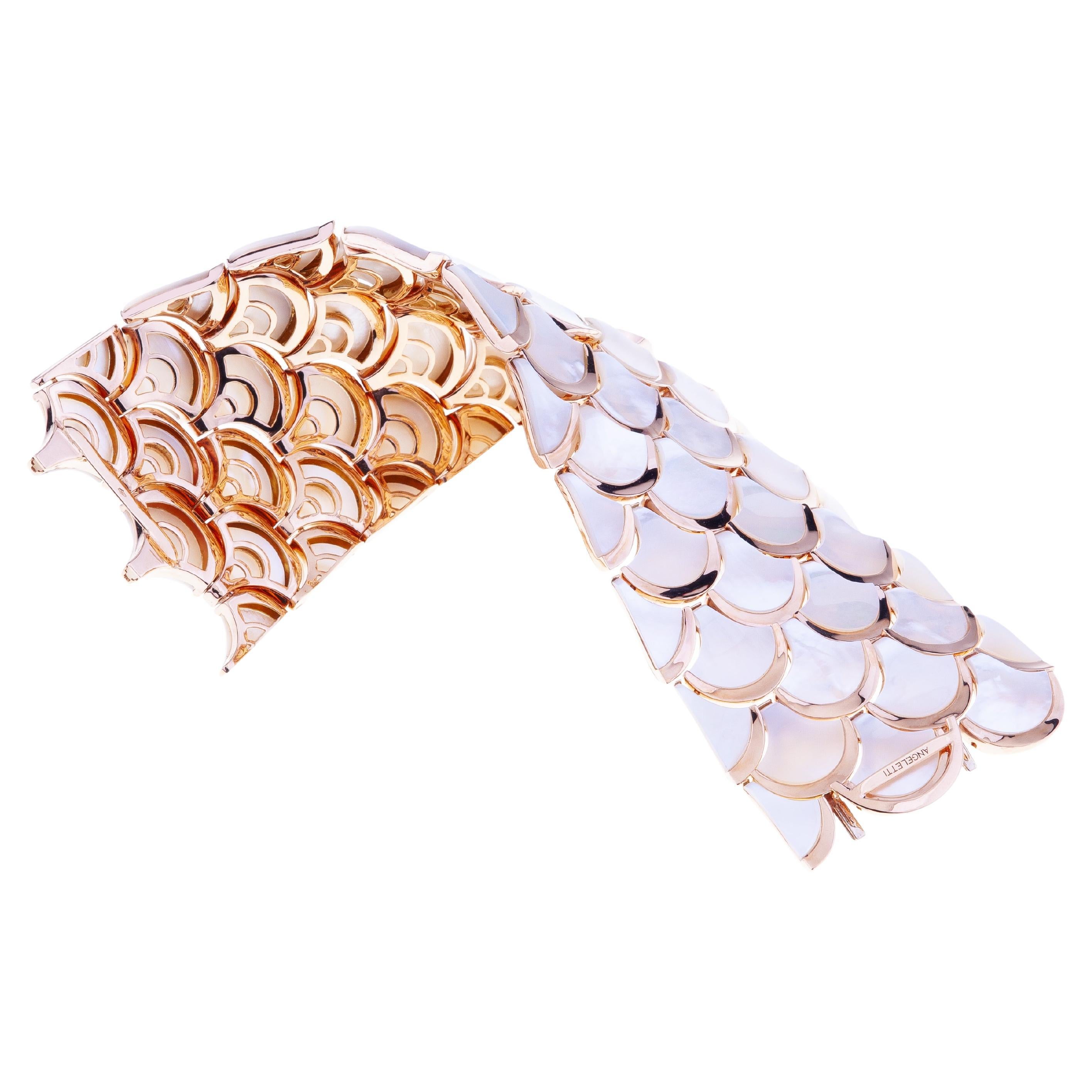 Rose Gold and Mother of Pearl Flexible Band Bracelet For Sale
