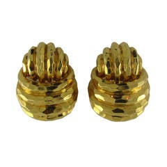 Henry Dunay Hammered Yellow Gold Earclips