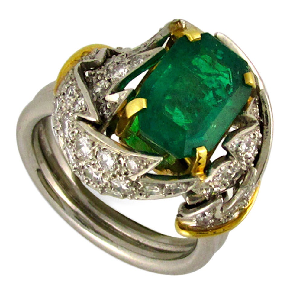 Tiffany and Co. Jean Schlumberger Emerald Diamond Gold Ring For Sale at ...