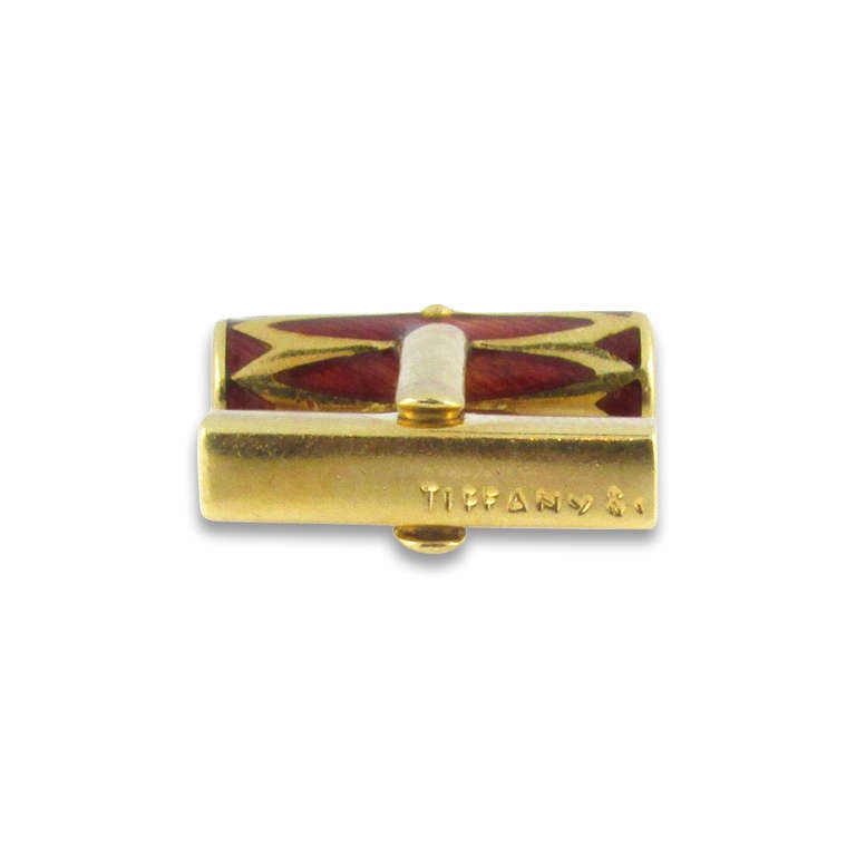 Tiffany & Co. Red Enamel Gold Cufflinks