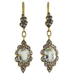 Cathy Waterman Aquamarine Diamond Gold Dangle Earrings