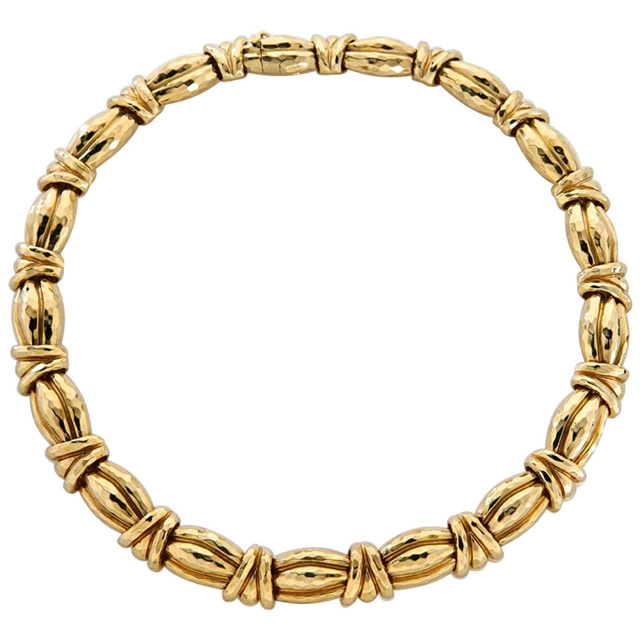 Henry Dunay Hammered Gold Link Necklace For Sale