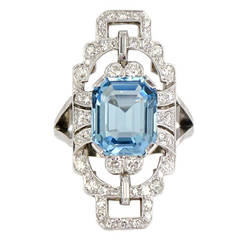 Vintage Very Fine Aquamarine Diamond Panel Ring