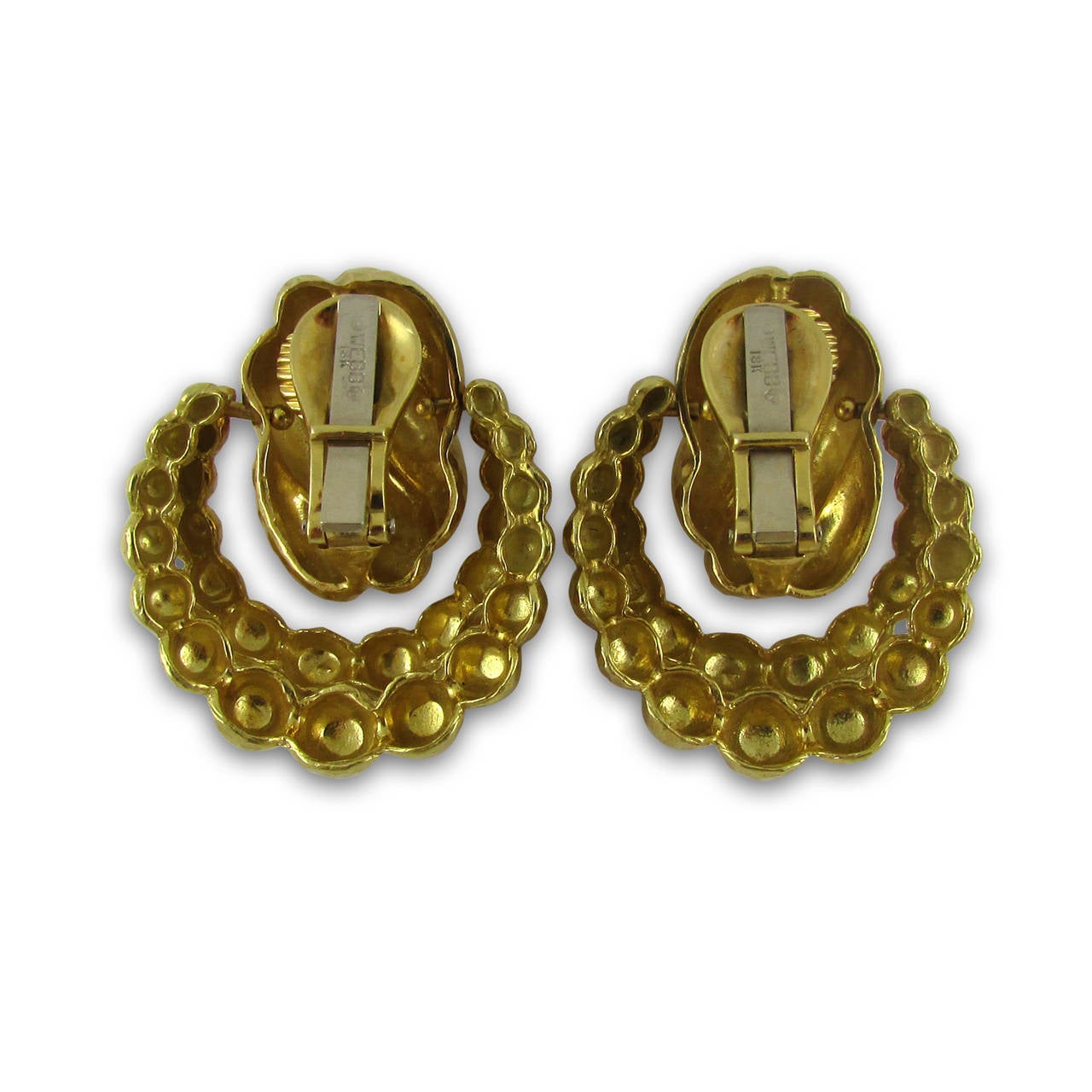 Hammered 18KT yellow gold door knocker earrings. Signed WEBB, for David Webb.