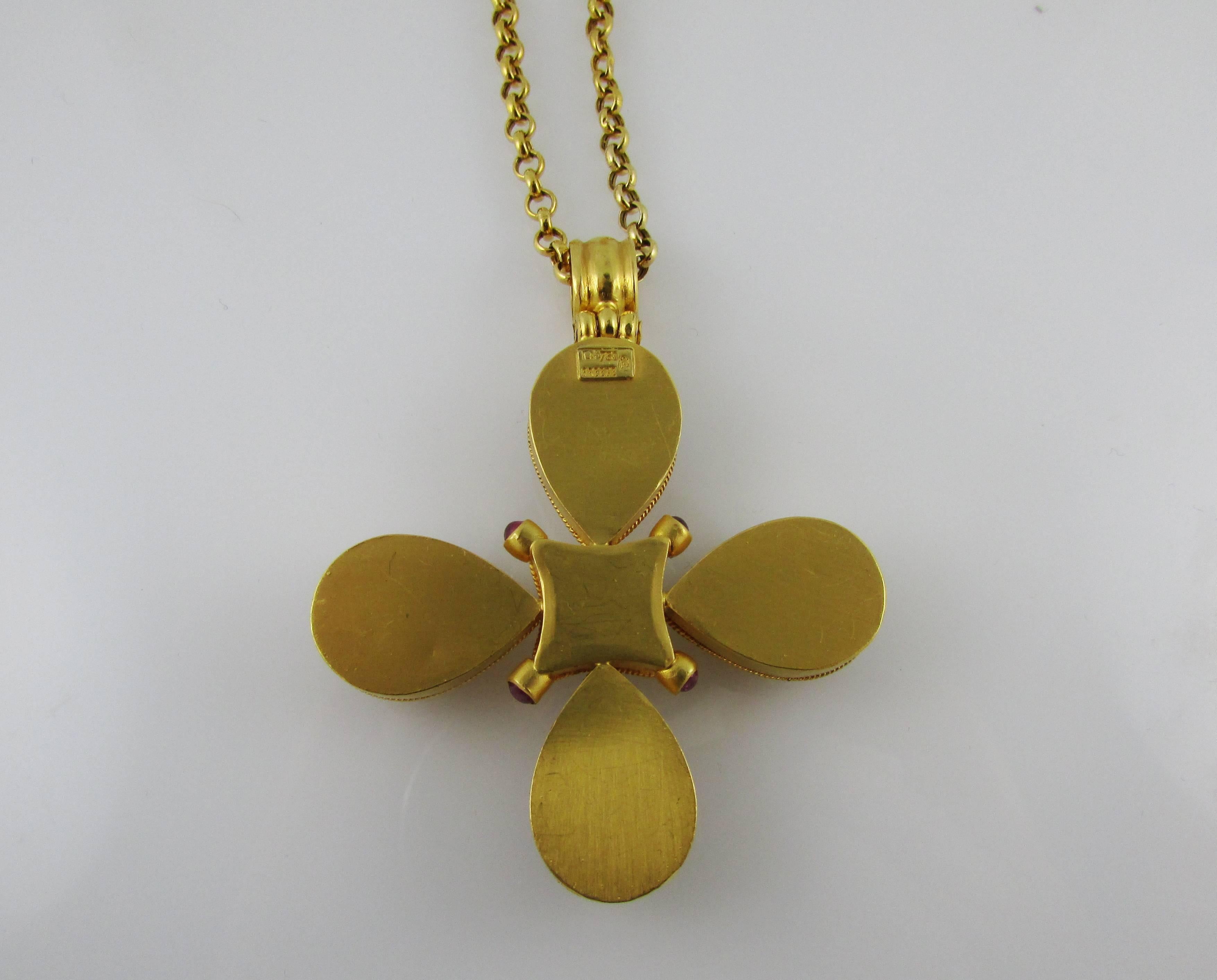Ilias Lalaounis Enamel Gemstone Gold Maltese Cross Pendant Necklace  In New Condition For Sale In San Francisco, CA