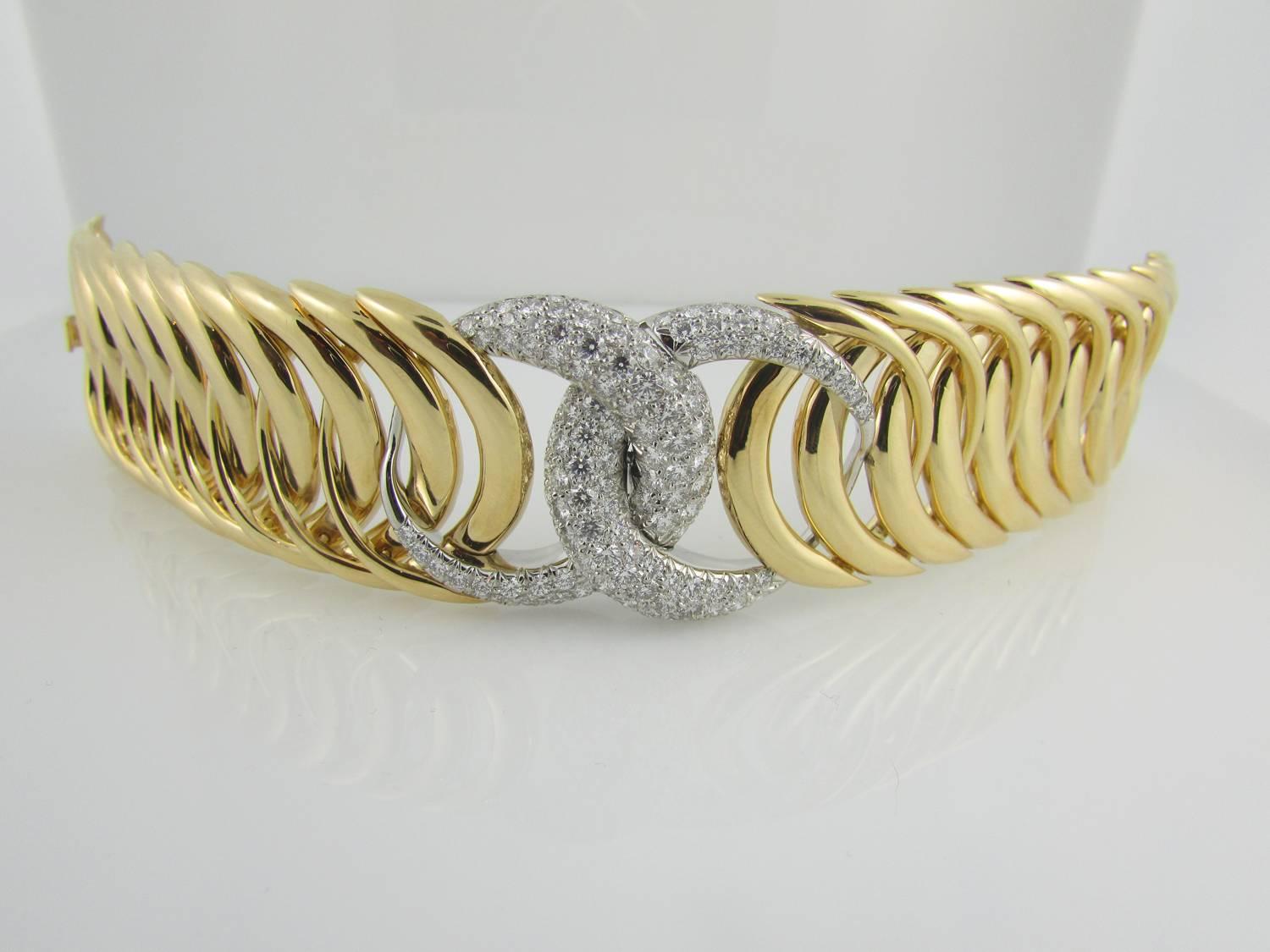 Women's Verdura Double Crescent Gold and Diamond Bracelet