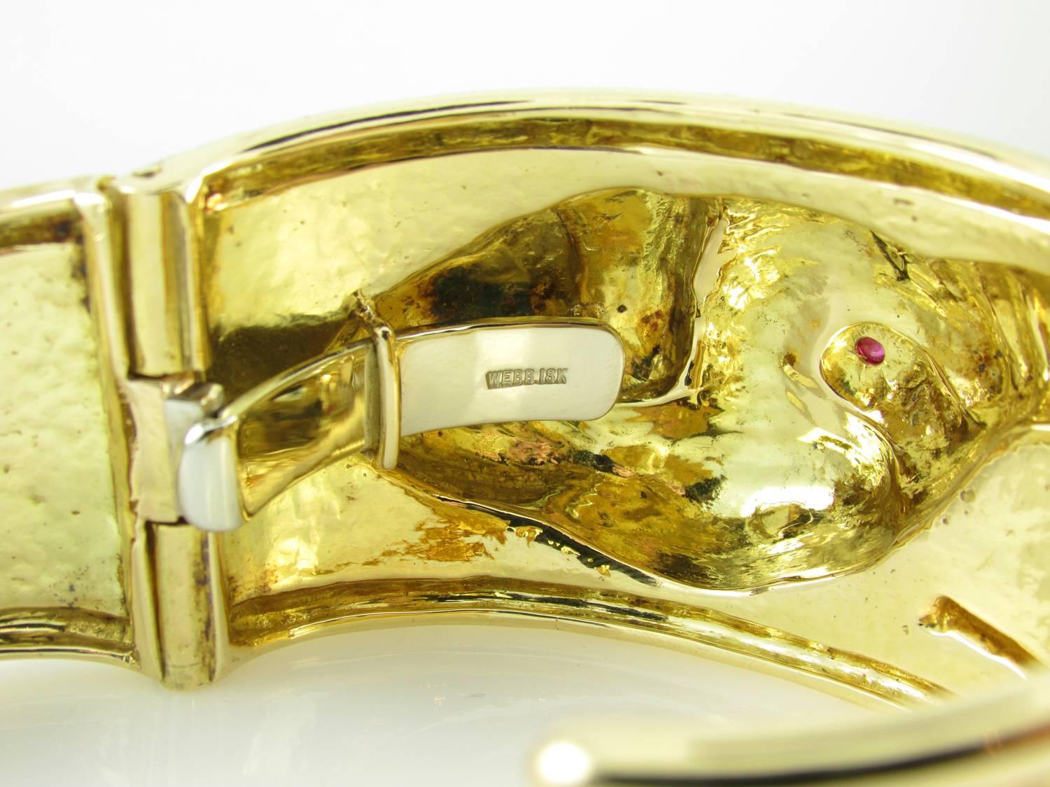 Women's or Men's David Webb Ruby Gold Elephant Cuff Bracelet