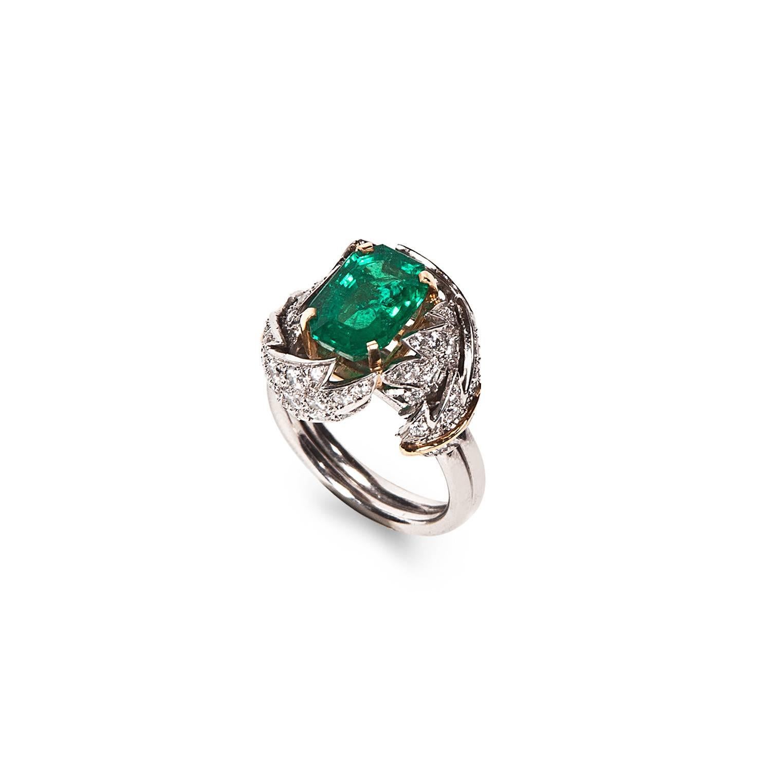 Women's Tiffany & Co. Jean Schlumberger Emerald Diamond Gold Ring