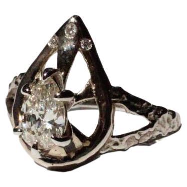 Gothic Diamond Pear Ring in 14 Karat White Gold For Sale
