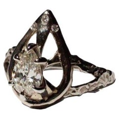 Gothic Diamond Pear Ring in 14 Karat White Gold