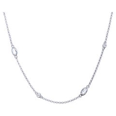 Rose and Round Cut Diamond Classic Chain Necklace in 18 Karat White Gold